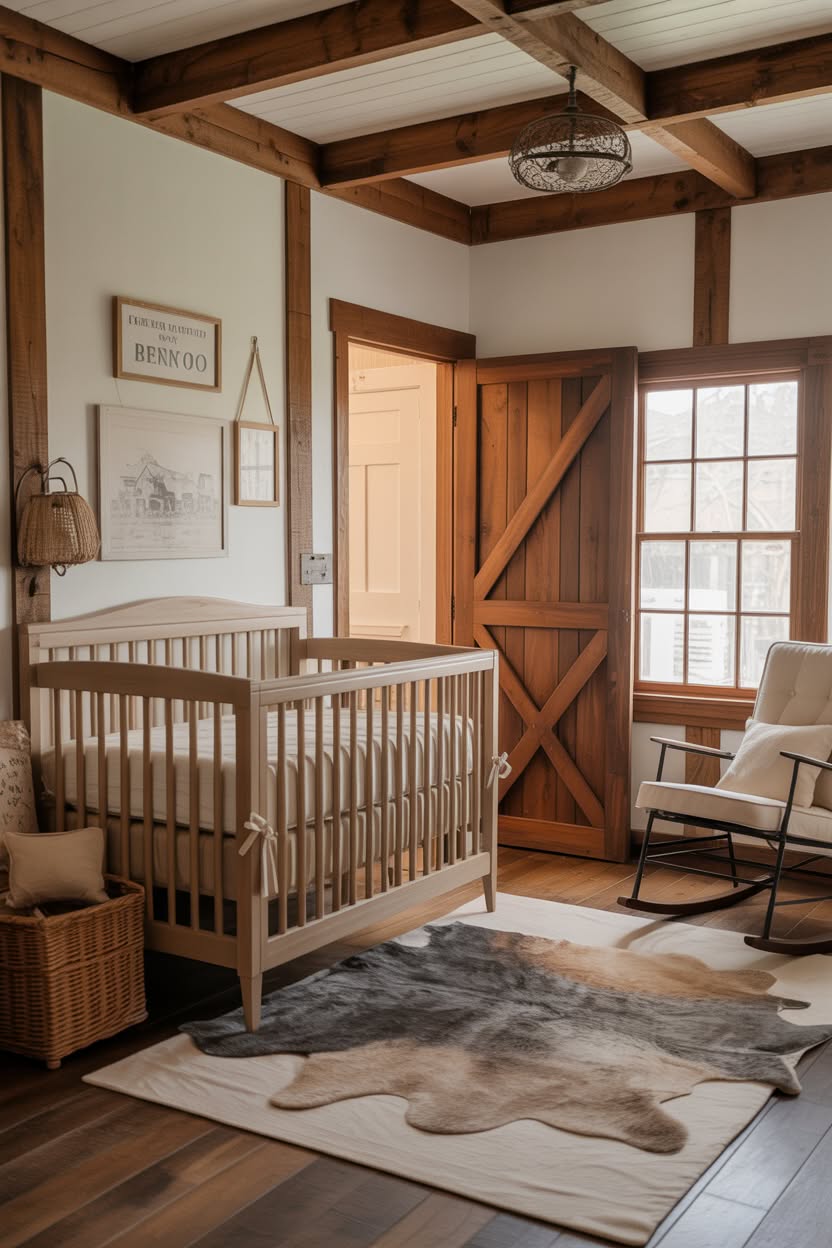 Modern geometric nursery with bold yellow and gray painted wall design and matching decor accents