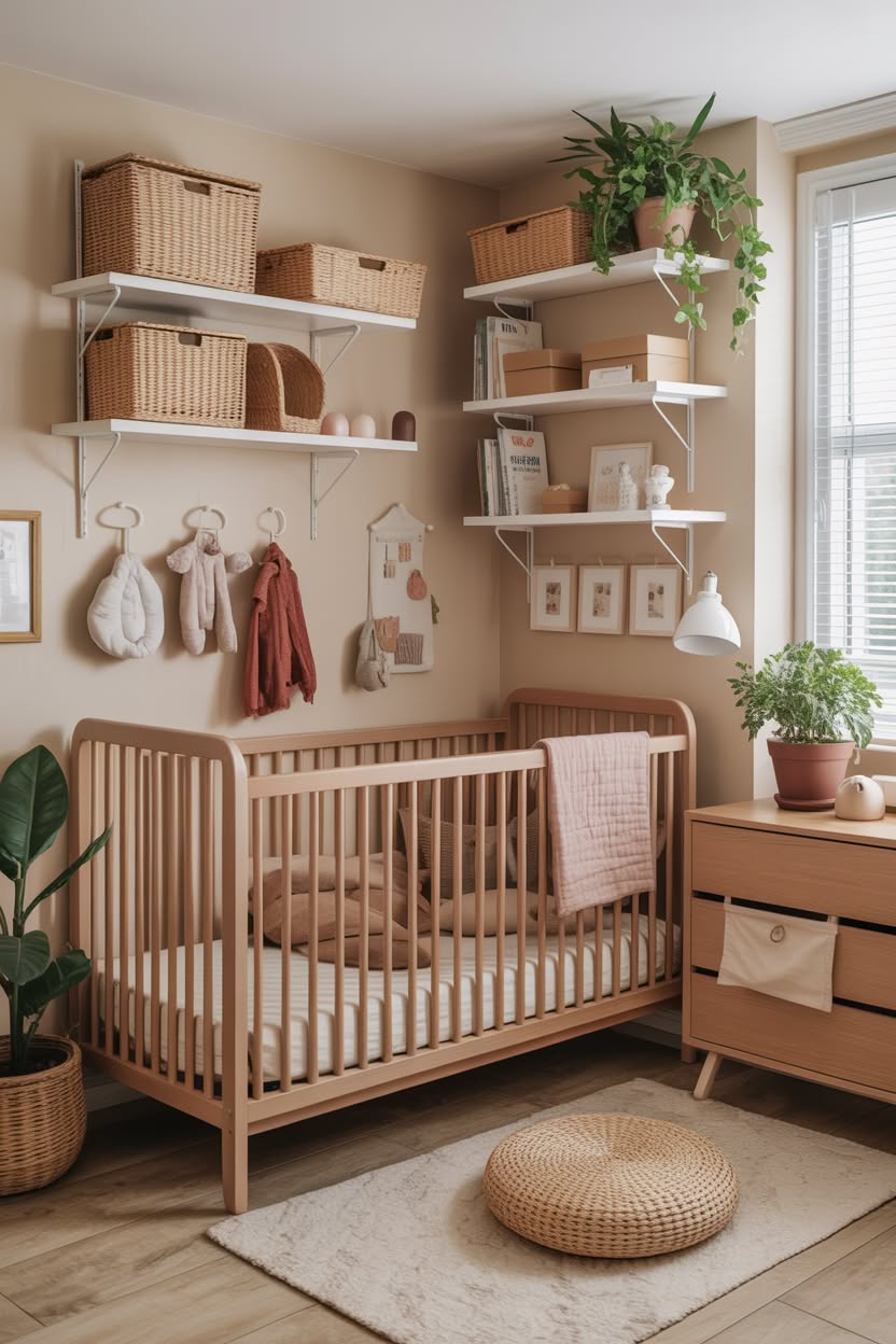 Rainbow nursery with hand-painted rainbow mural, smiling face design, and colorful coordinating textiles