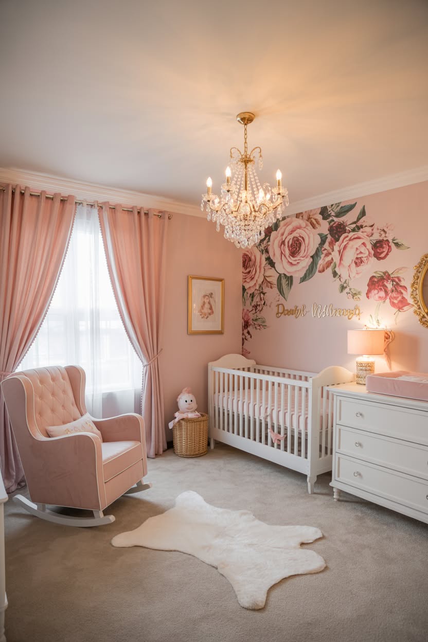 Bohemian nursery with large macrame wall hanging, natural wood crib, and layered neutral textiles