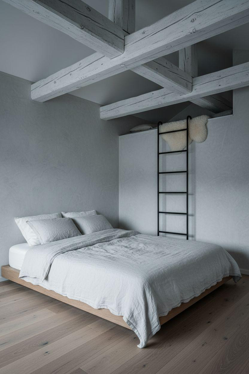 modern loft bed Ideas - white-washed timber with platform bed