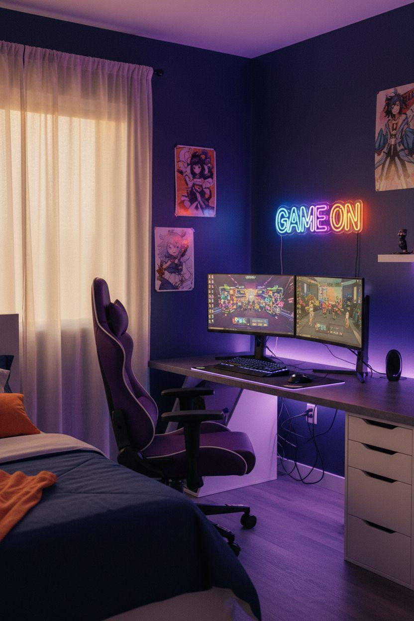 Bloxburg Bedroom Ideas - vibrant teen gaming setup