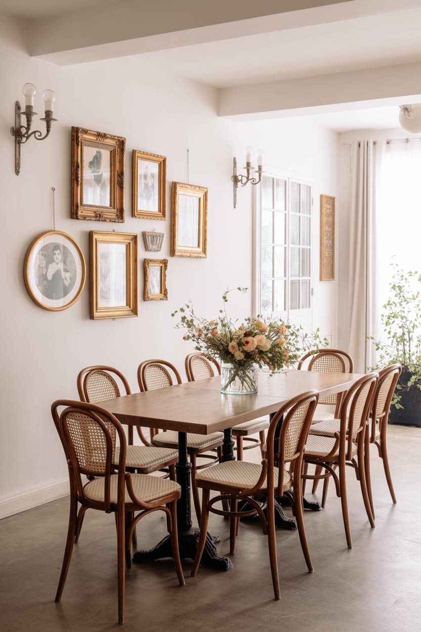 Industrial dining room with cane bistro chairs