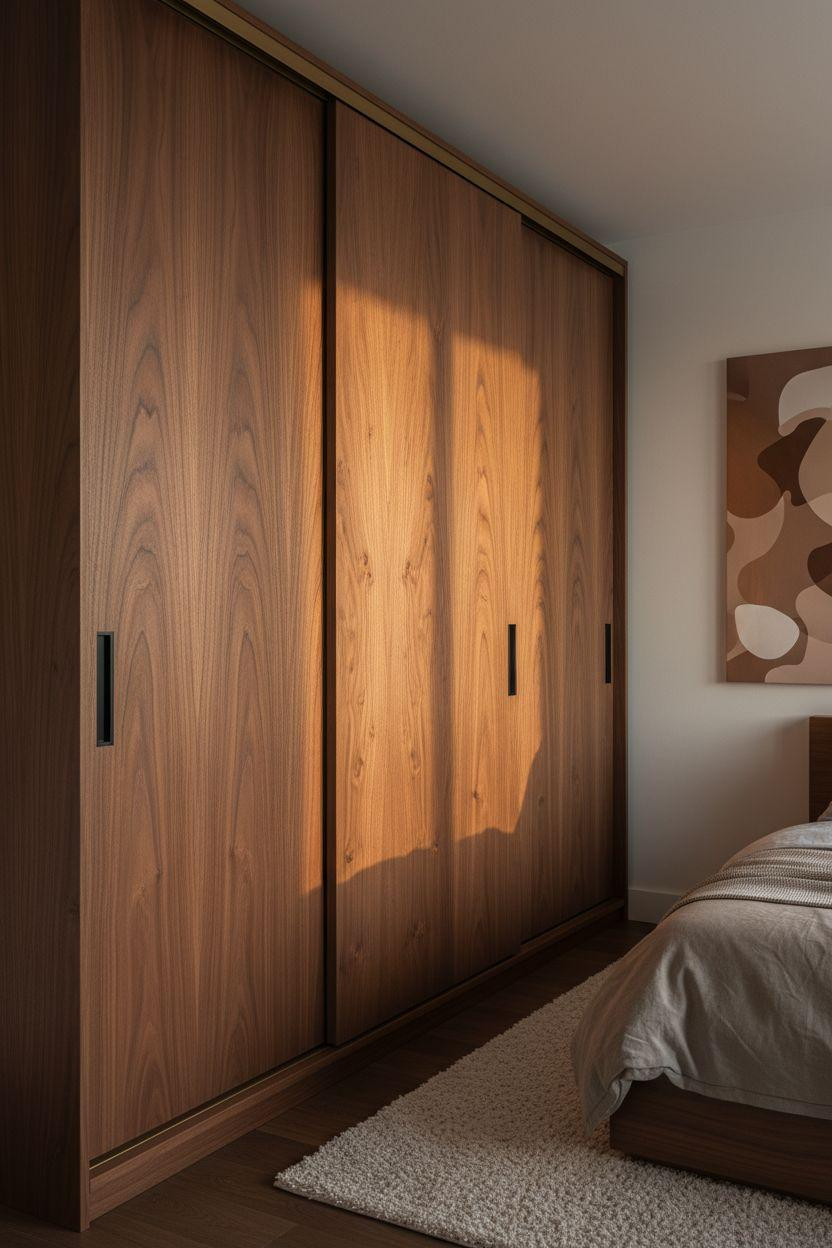 Sliding Wardrobe Design Bedroom Ideas - rich walnut wood panels