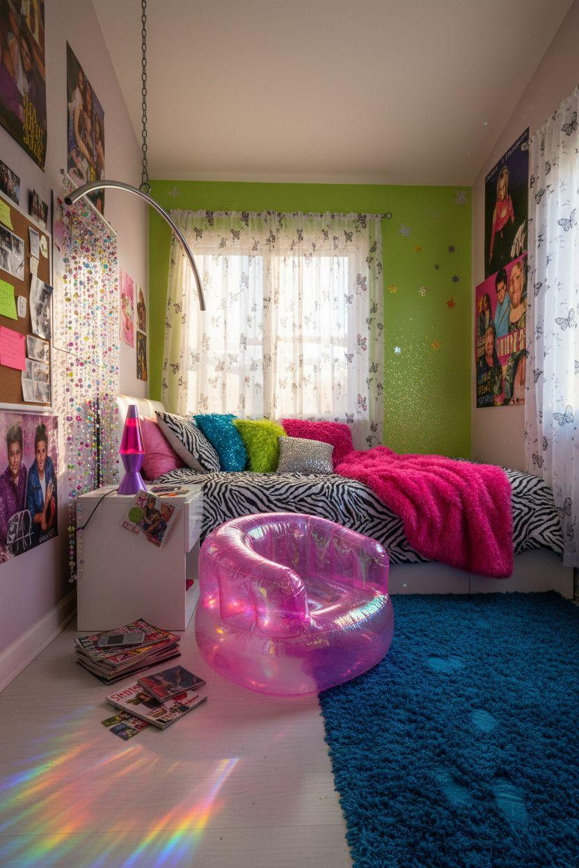 2000s room ideas featuring hot pink throw and zebra bedding