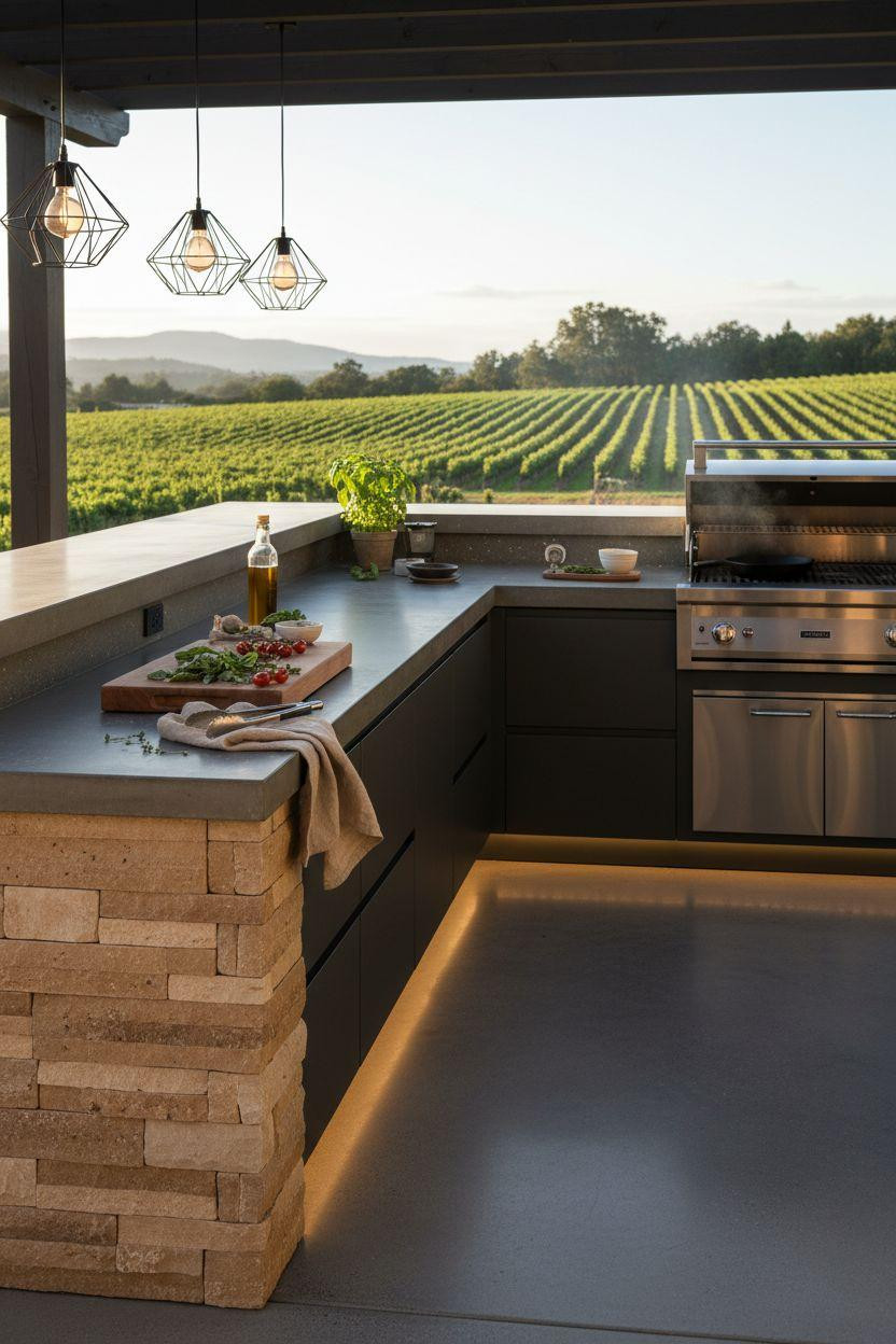 Backyard Outdoor Kitchen - professional cooking area with modern materials