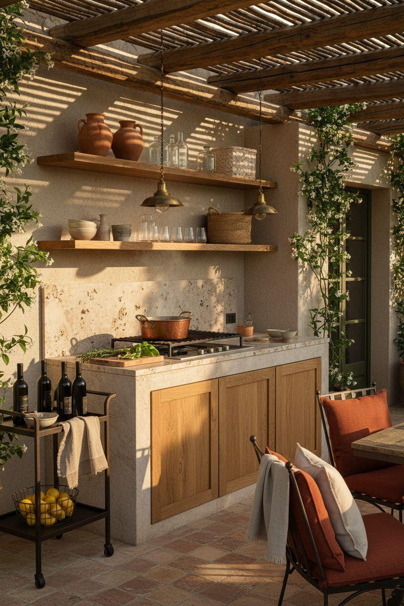 Backyard Outdoor Kitchen - intimate patio design with natural materials