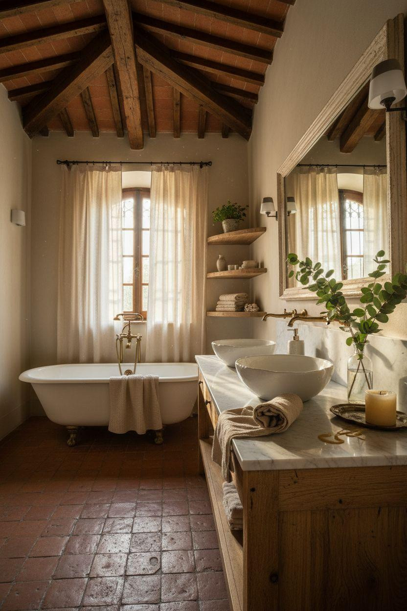 Bathroom Vanity Ideas - reclaimed oak vanity with vintage clawfoot tub