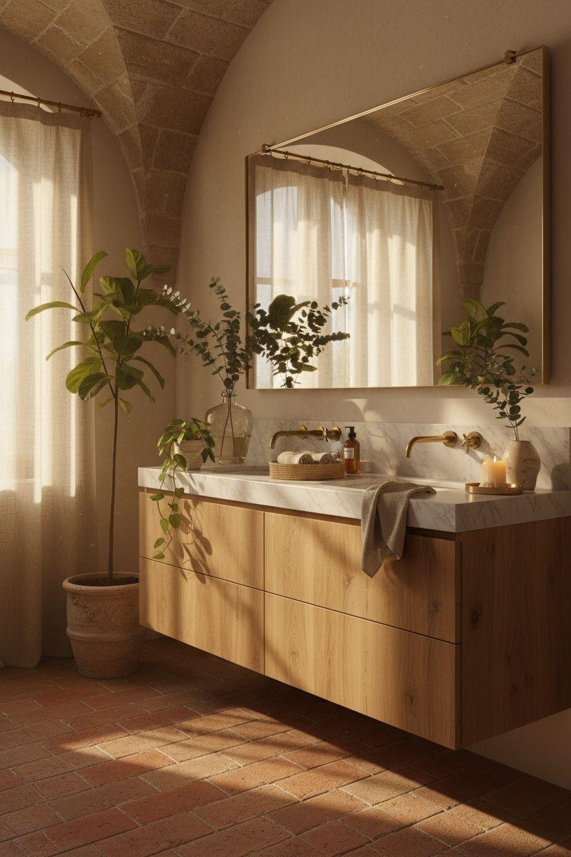 Bathroom Vanity Ideas - Carrara marble vanity with botanical styling