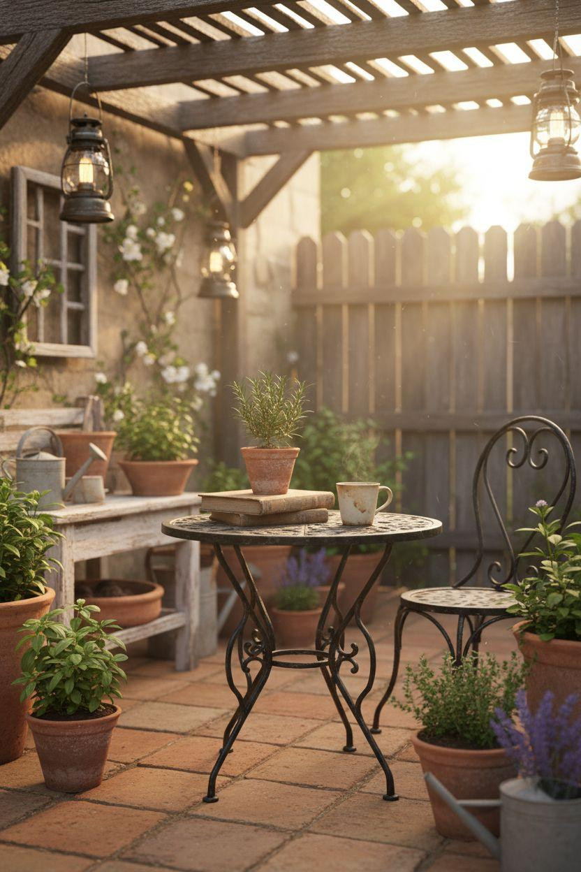 Bloxburg backyard ideas - cozy bistro setup with vintage details