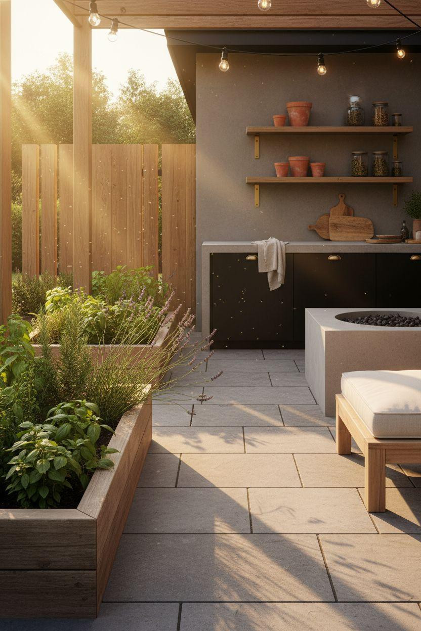 Bloxburg backyard ideas - organized Scandinavian garden with vertical screens