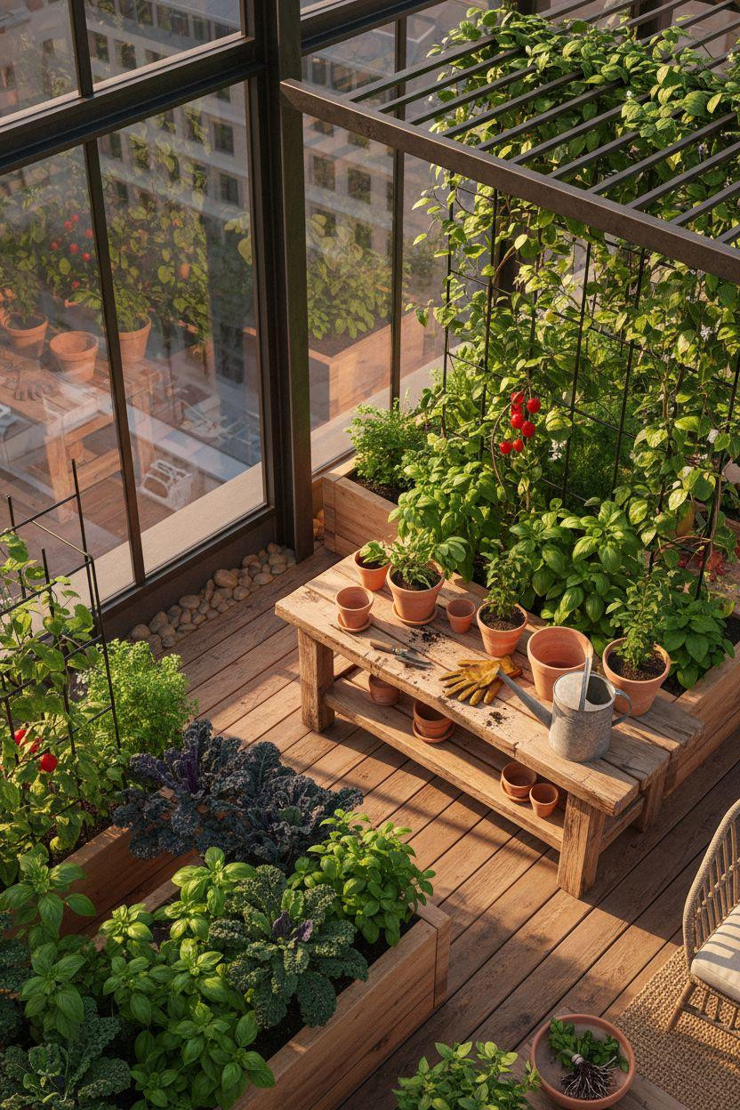 Bloxburg backyard ideas - rooftop garden with raised cedar beds
