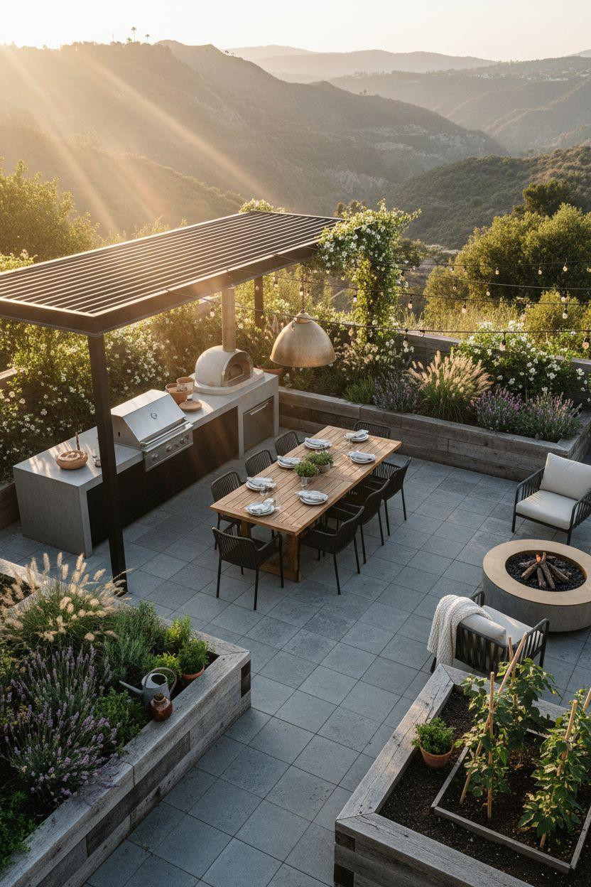 Bloxburg backyard ideas - aerial view of complete outdoor living space