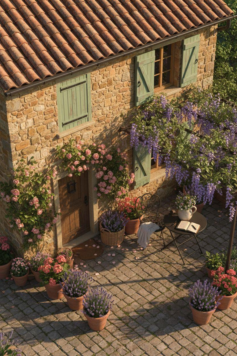 Bloxburg Cottage exterior courtyard from above