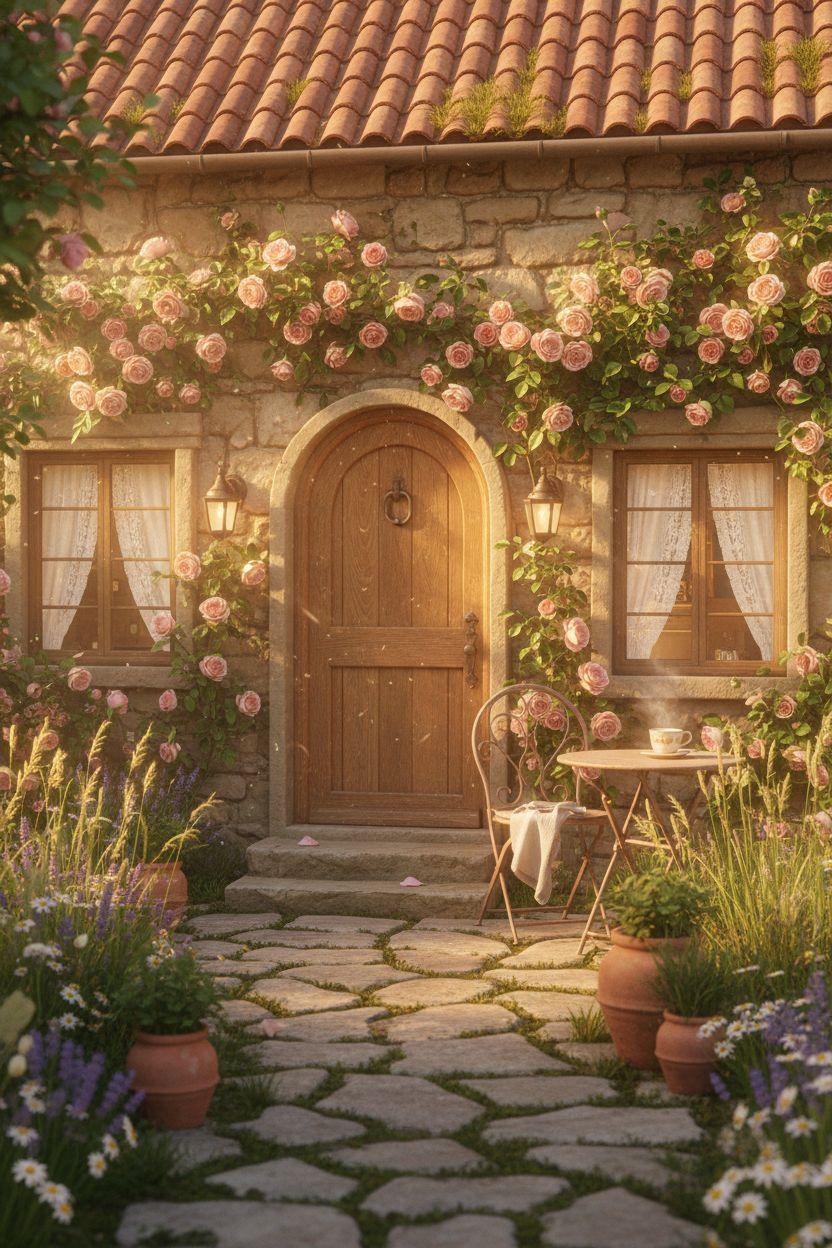 Bloxburg Cottage dreamy front facade with flowers