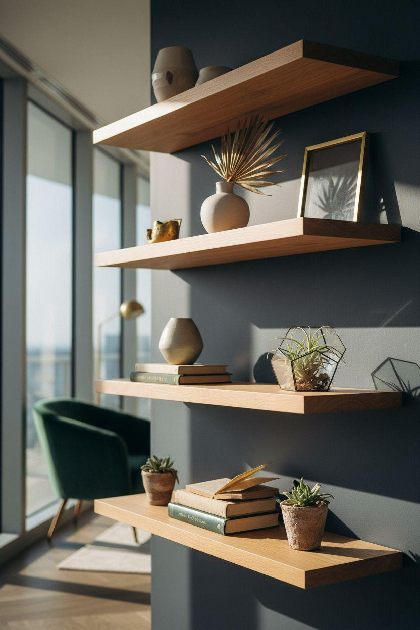 Bloxburg Dining Room with white oak shelves and ceramic vignette