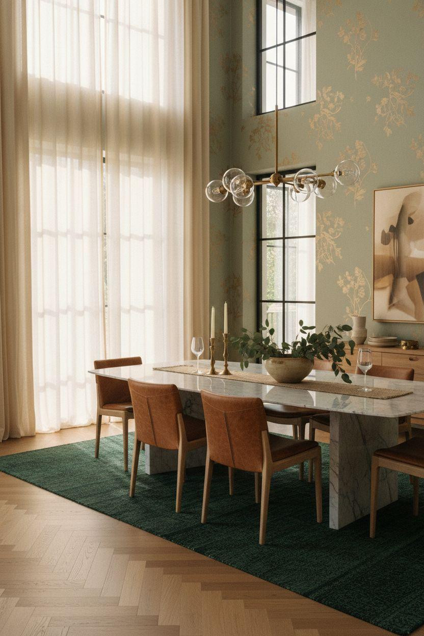 Bloxburg Dining Room with Calacatta marble table and brass chandelier