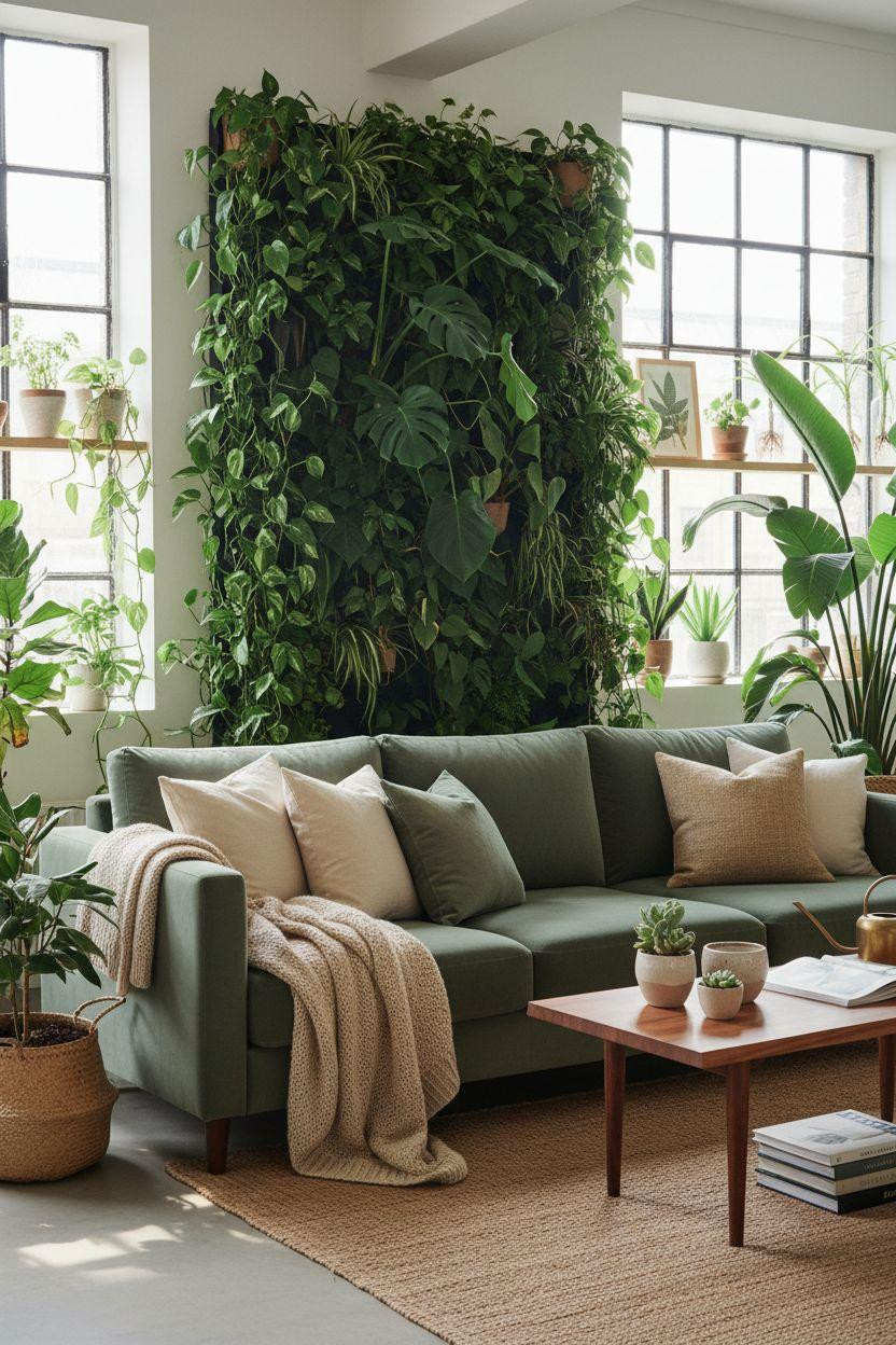 Bloxburg Dining Room with vertical garden and sage velvet sofa