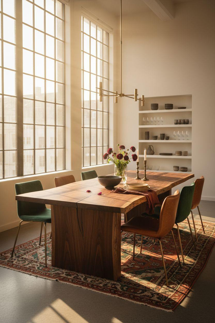 Bloxburg Dining Room with twelve-person walnut table and emerald chairs