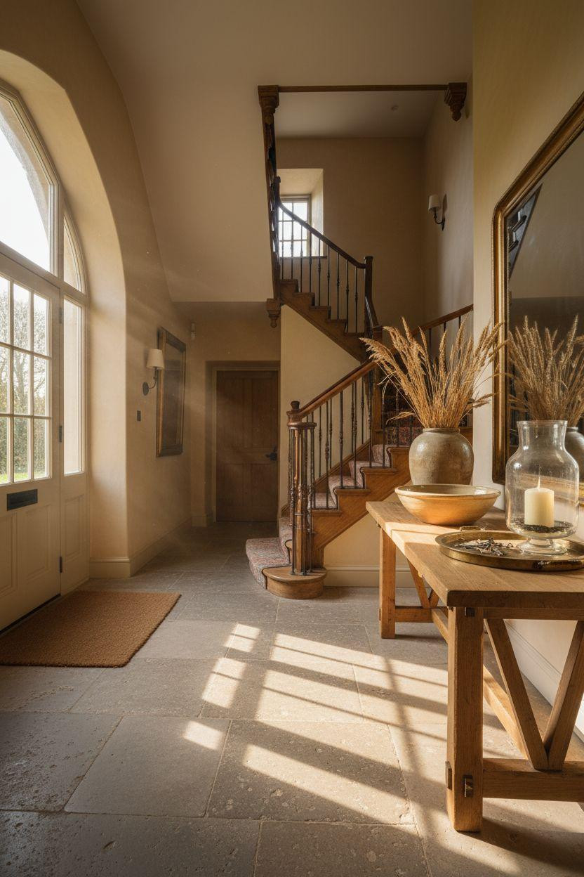 Bloxburg Entrance Ideas - rustic Cotswolds manor foyer with reclaimed oak