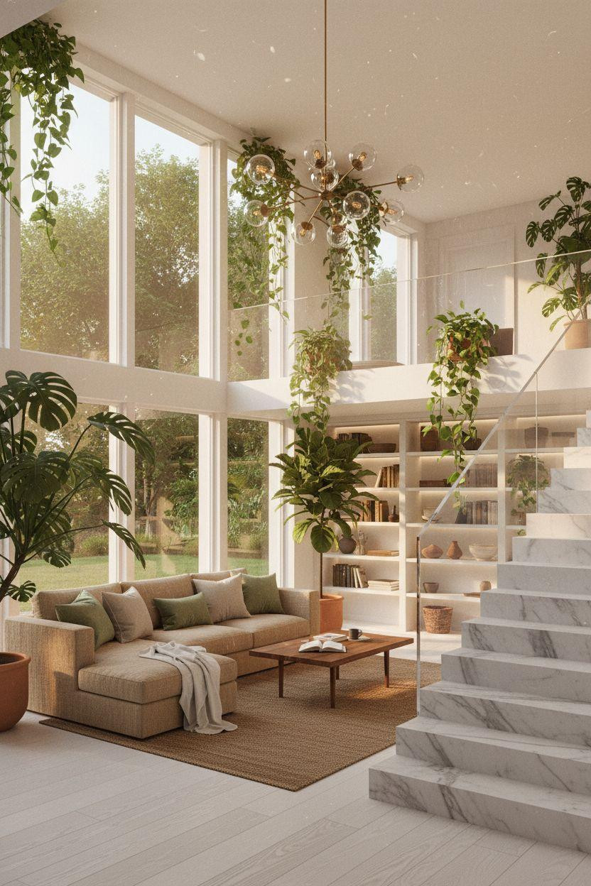 Bloxburg House Layouts - contemporary Scandinavian mansion with greenery
