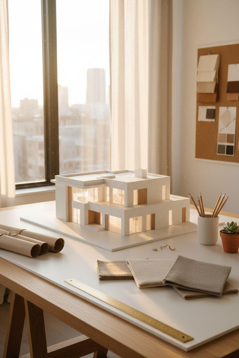 Bloxburg House Layouts - architectural model on oak desk
