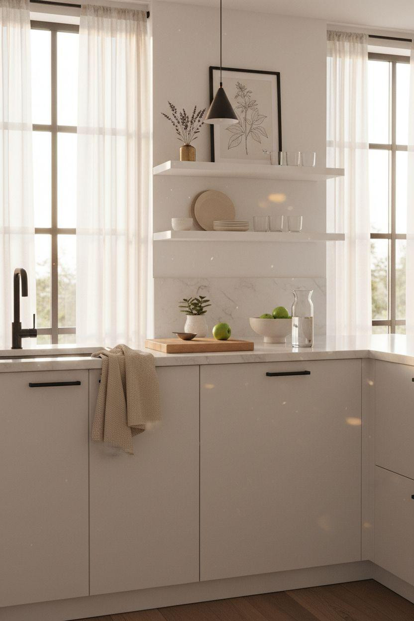Bloxburg Kitchen Ideas - minimalist white kitchen with black accents