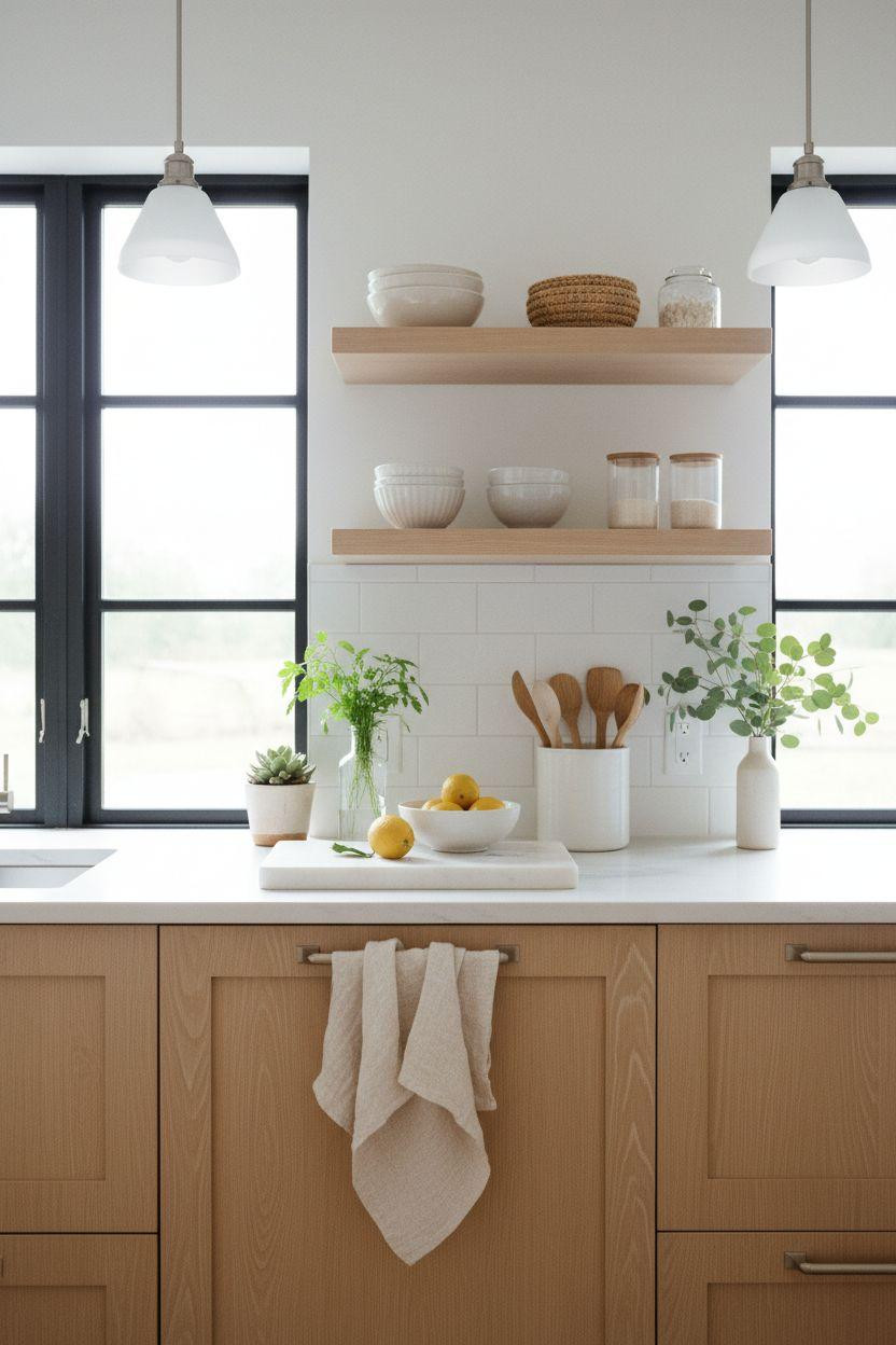 Bloxburg Kitchen Ideas - clean kitchen with white oak and quartz