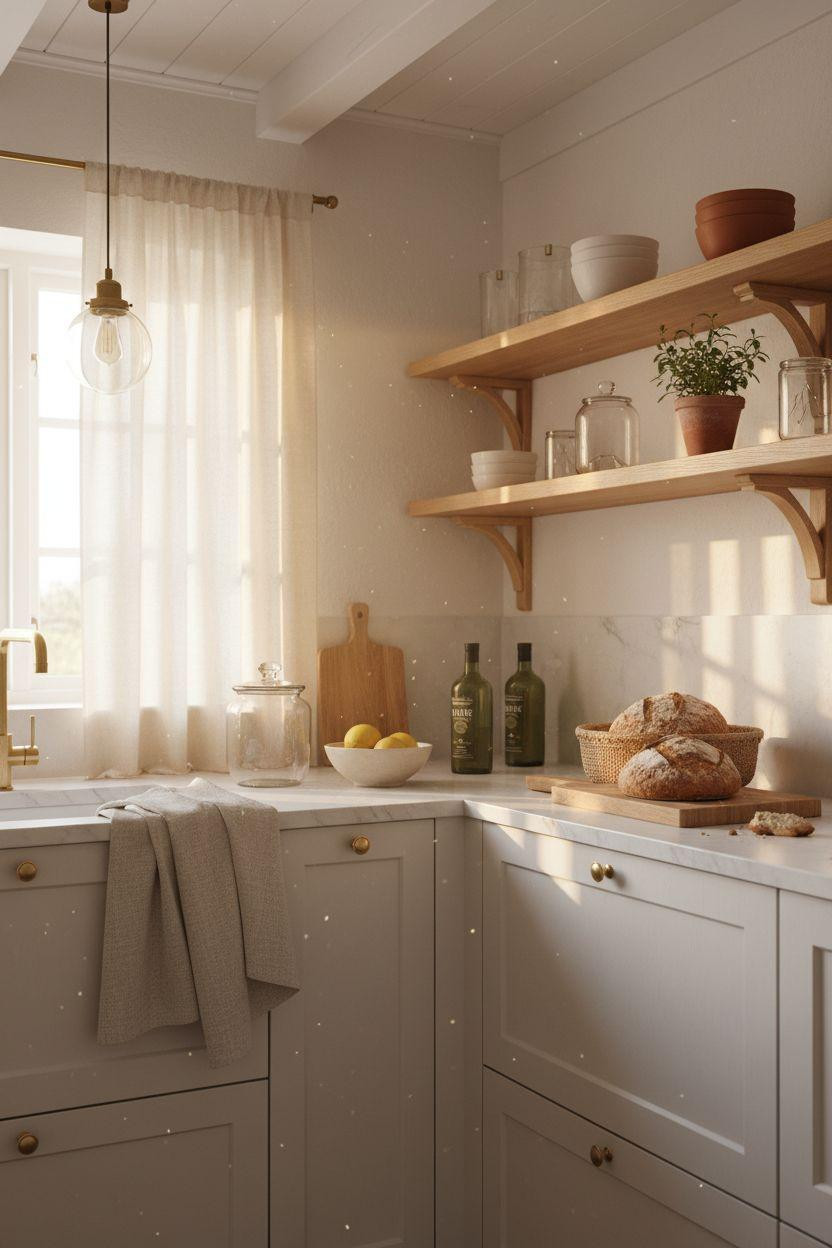 Bloxburg Kitchen Ideas - cozy cottage with open oak shelves
