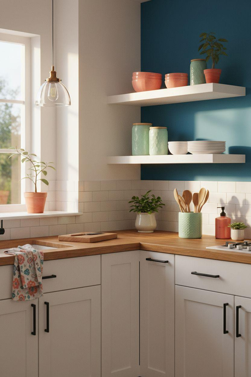 Bloxburg Kitchen Ideas - colorful apartment kitchen with teal wall