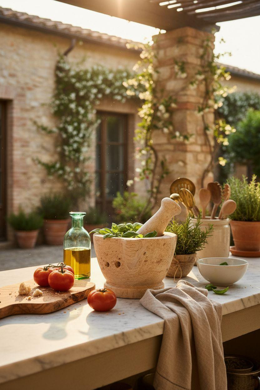 Bloxburg laundry room inspired by Tuscan outdoor kitchen with marble counters