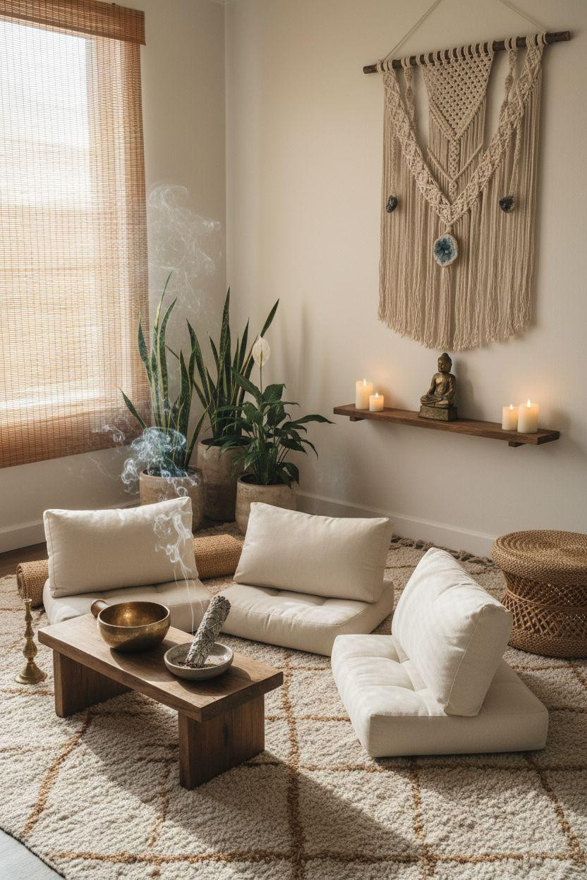 Spiritual Room Meditation Space Ideas - bohemian spiritual room with circle layout