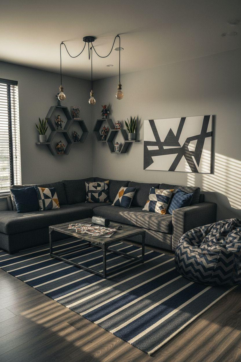 Hangout Room Ideas Teen Lounge Ideas - boys hangout room with geometric patterns