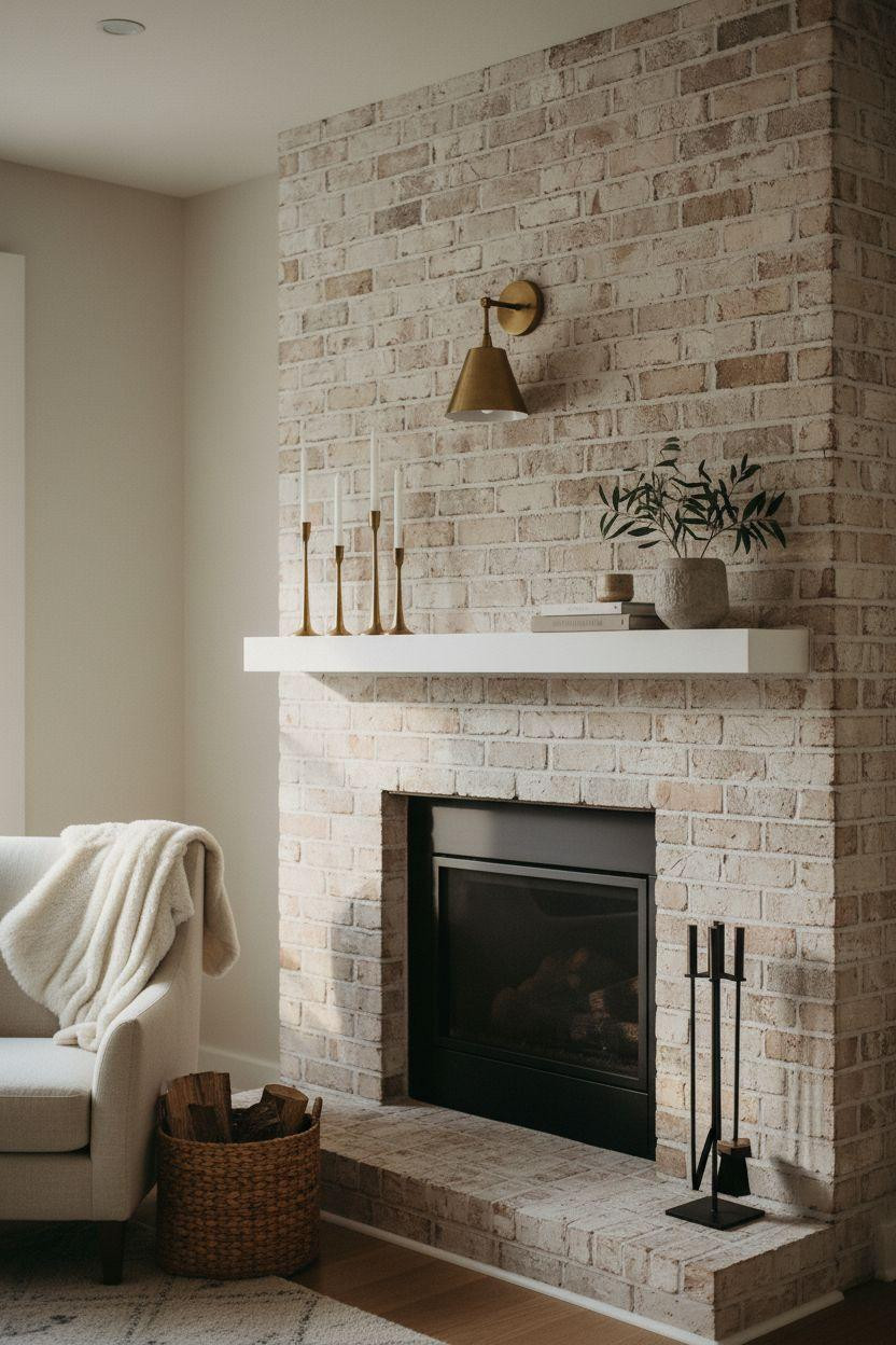 Brick Fireplace Makeover - Scandinavian style with black insert and gold accents