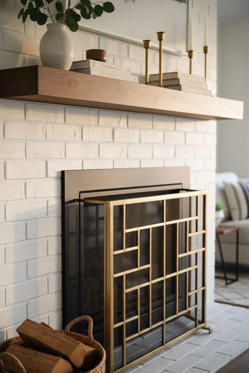 Brick Fireplace Makeover - sleek linear gas insert with white brick