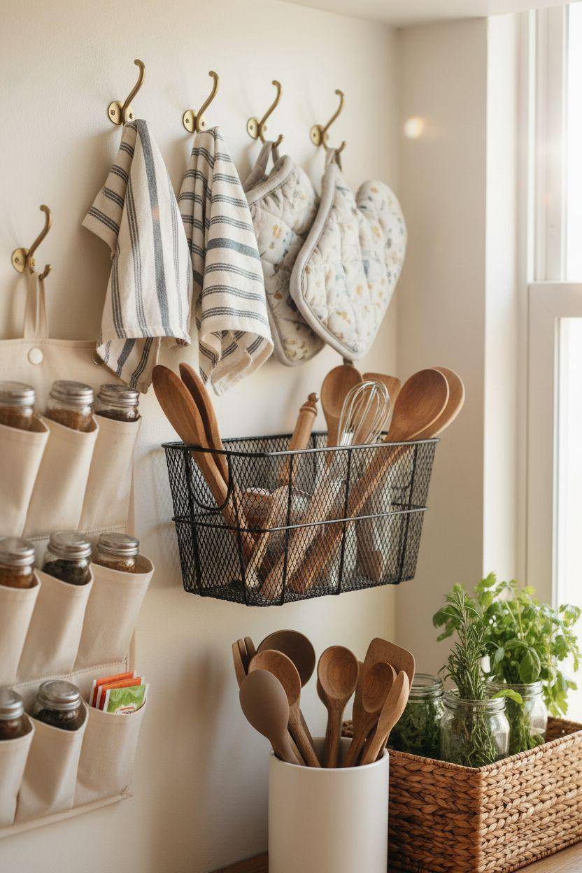 tiny kitchen ideas on a budget with command hook organizers