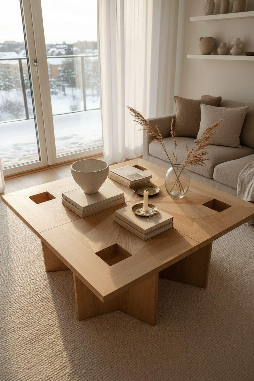 centre table living room modern luxury furniture - geometric oak sunburst pattern