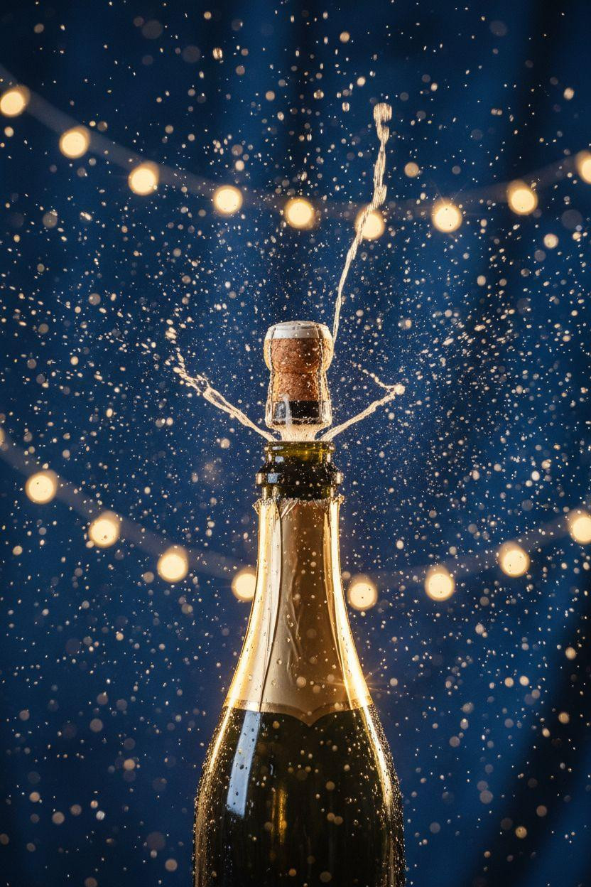 new year decorations ideas - champagne bottle popping with glitter explosion