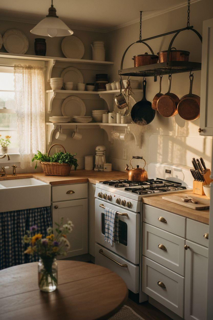 Tiny Farmhouse Kitchen with vintage stove
