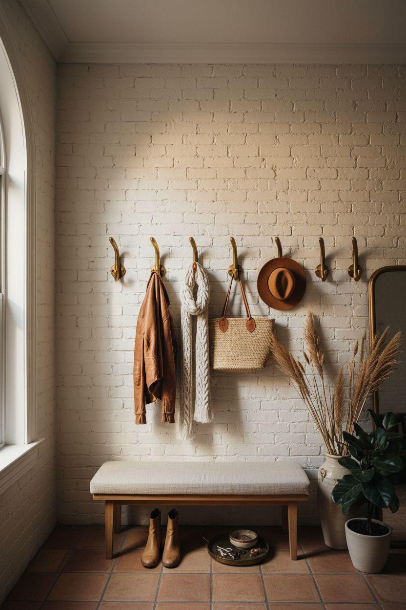 Coat Rack Entryway in Brooklyn brownstone with exposed brick