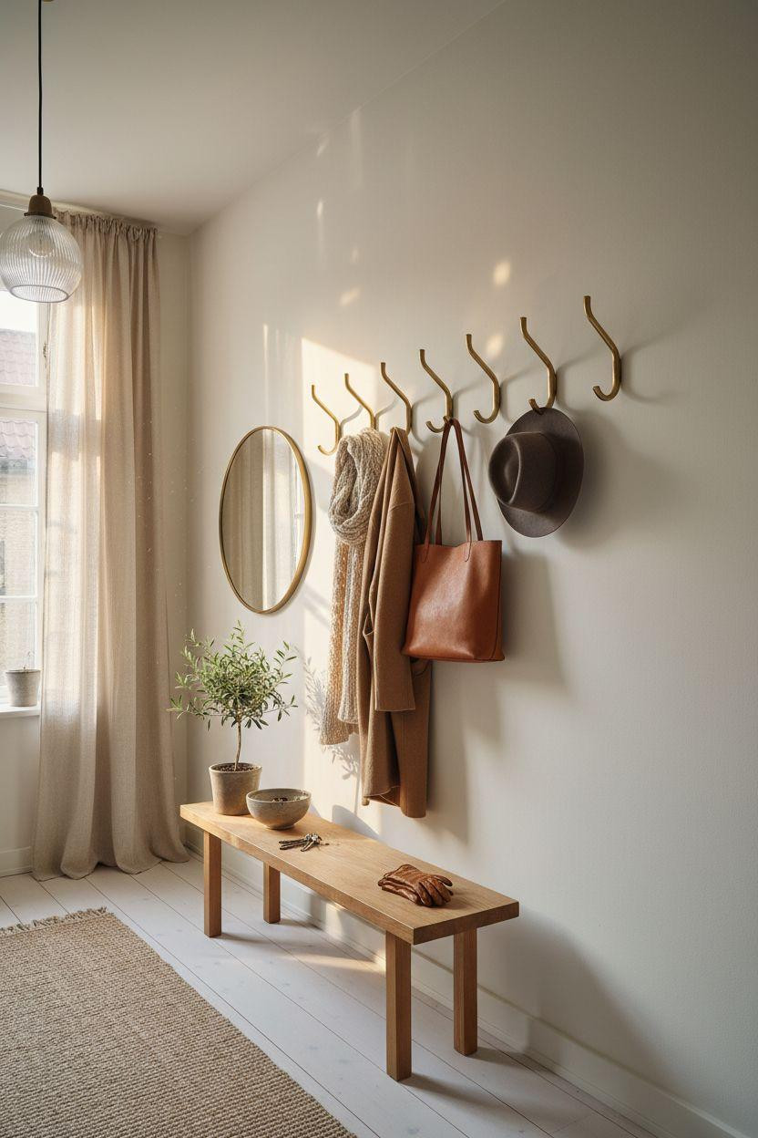 Coat Rack Entryway with Belgian linen and unlacquered brass