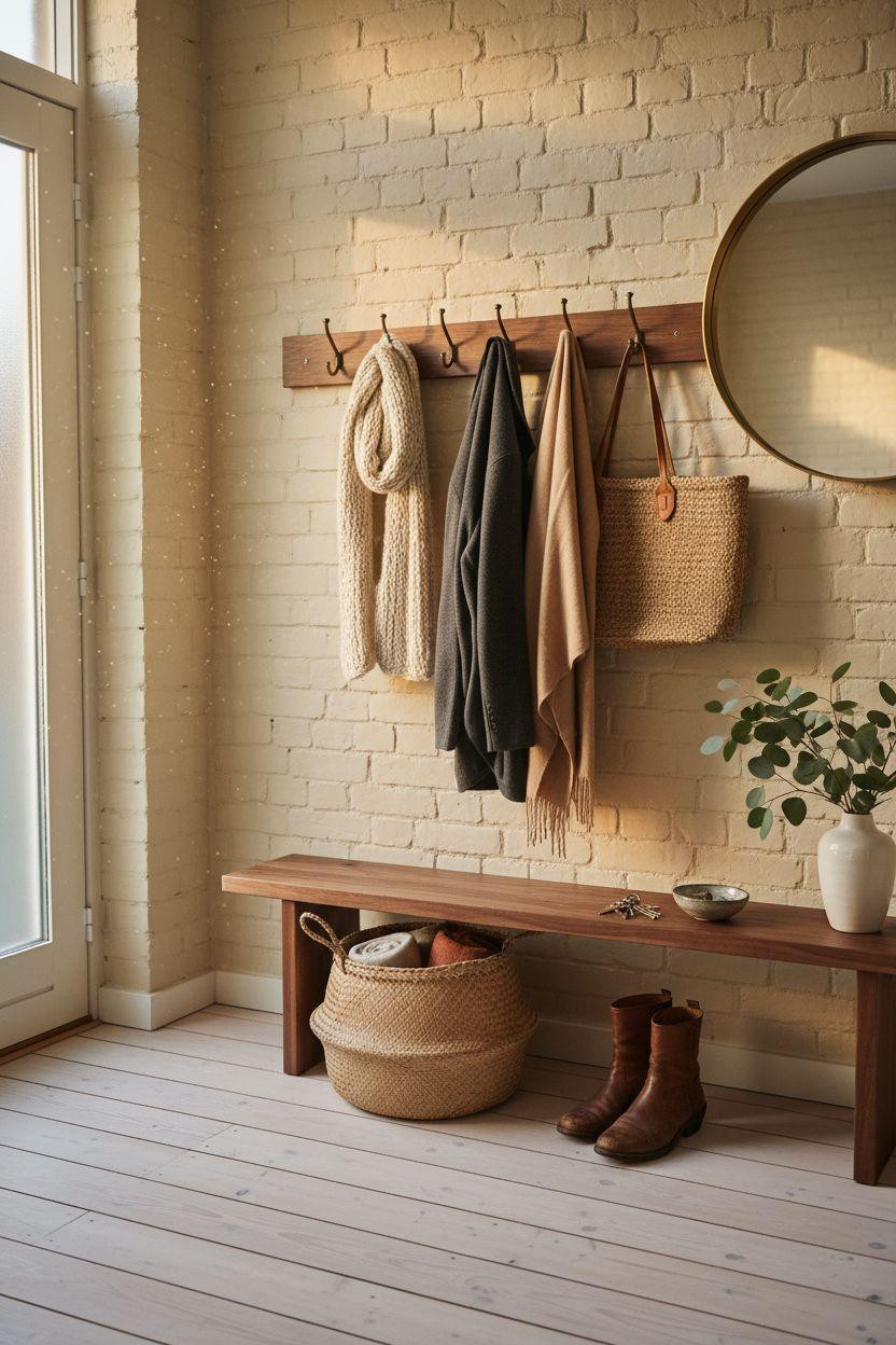 Coat Rack Entryway with walnut hooks and brass accents