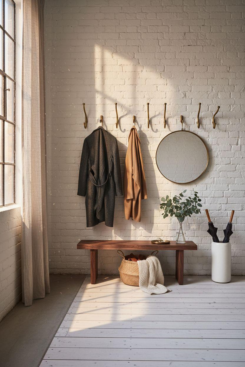 Coat Rack Entryway with architectural windows and tall ceilings