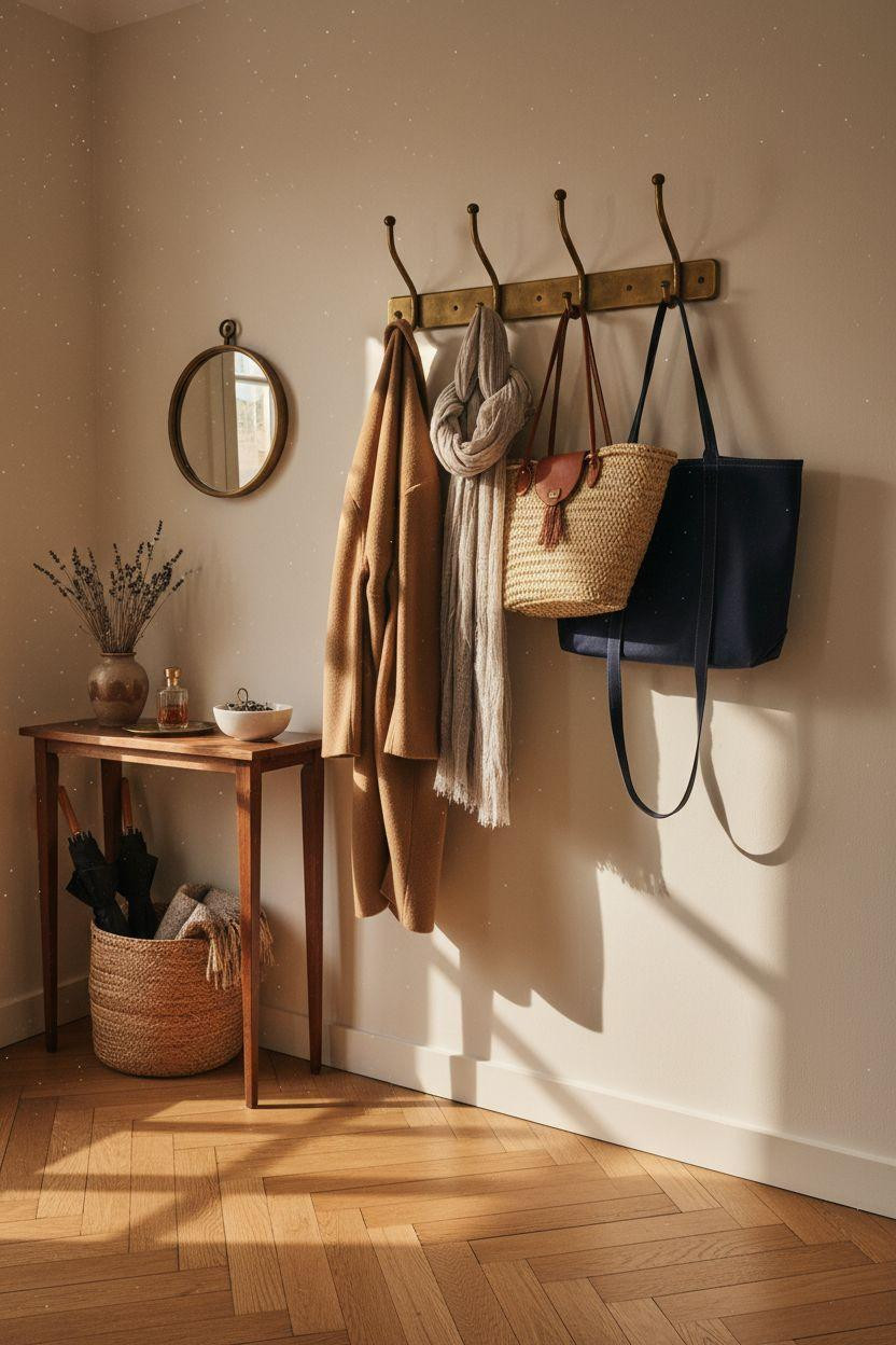 Coat Rack Entryway in small space with vintage console