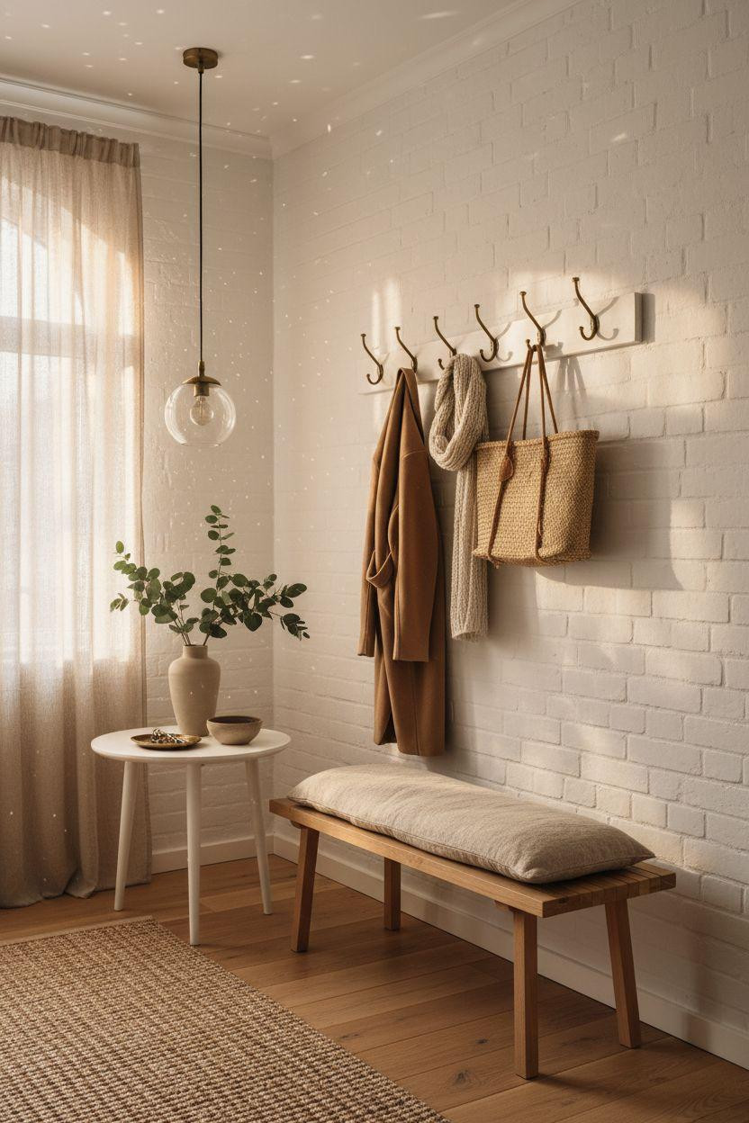 Coat Rack Entryway DIY setup with white oak and brass