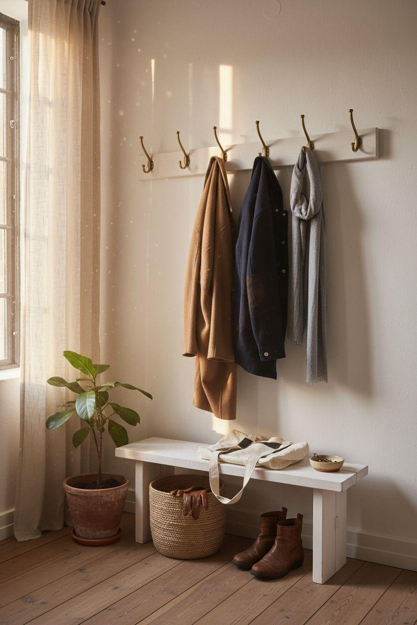 Coat Rack Entryway with floating shelf and editorial details