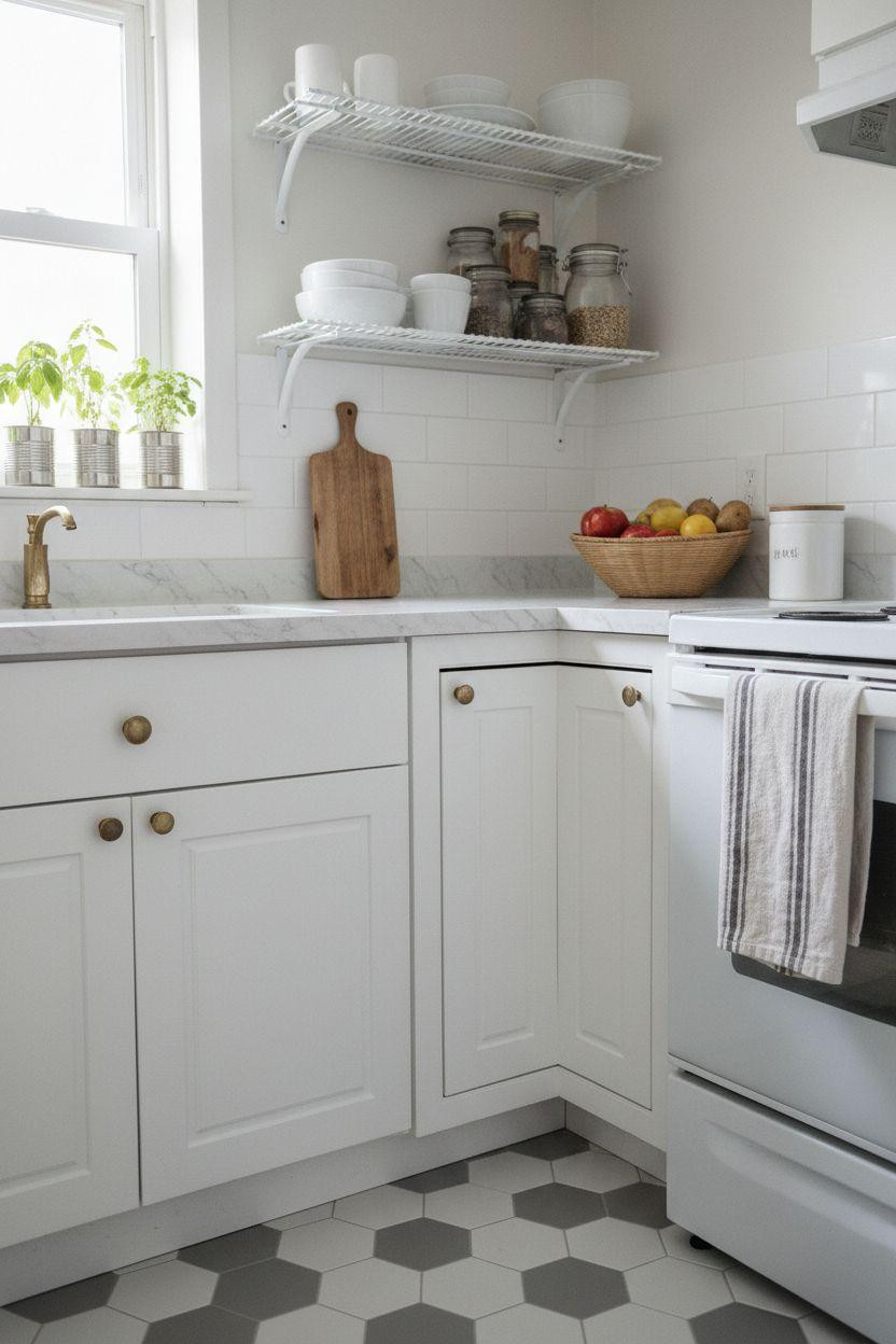 tiny kitchen ideas on a budget with DIY painted cabinets
