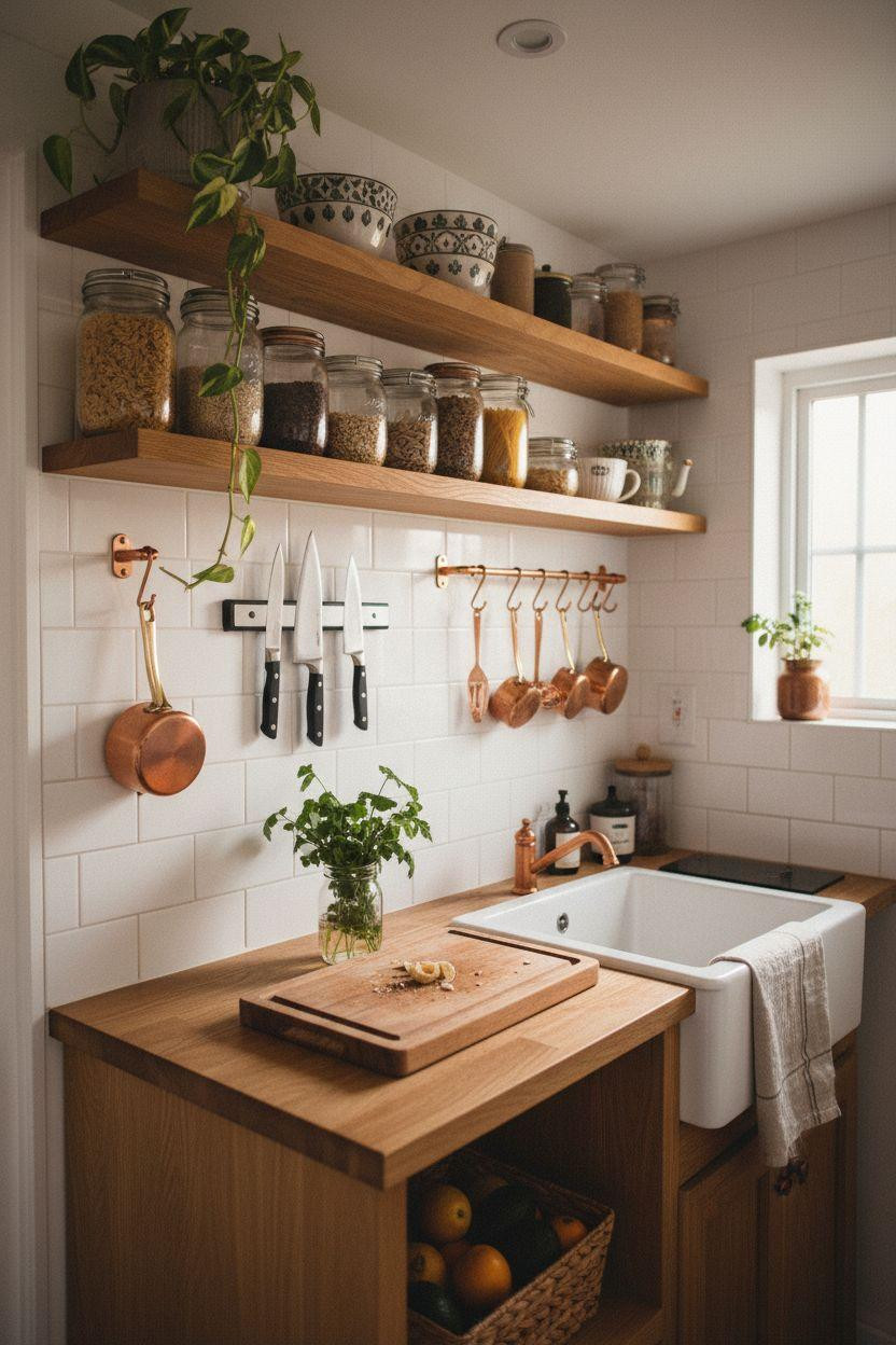tiny kitchen ideas on a budget with vertical shelving