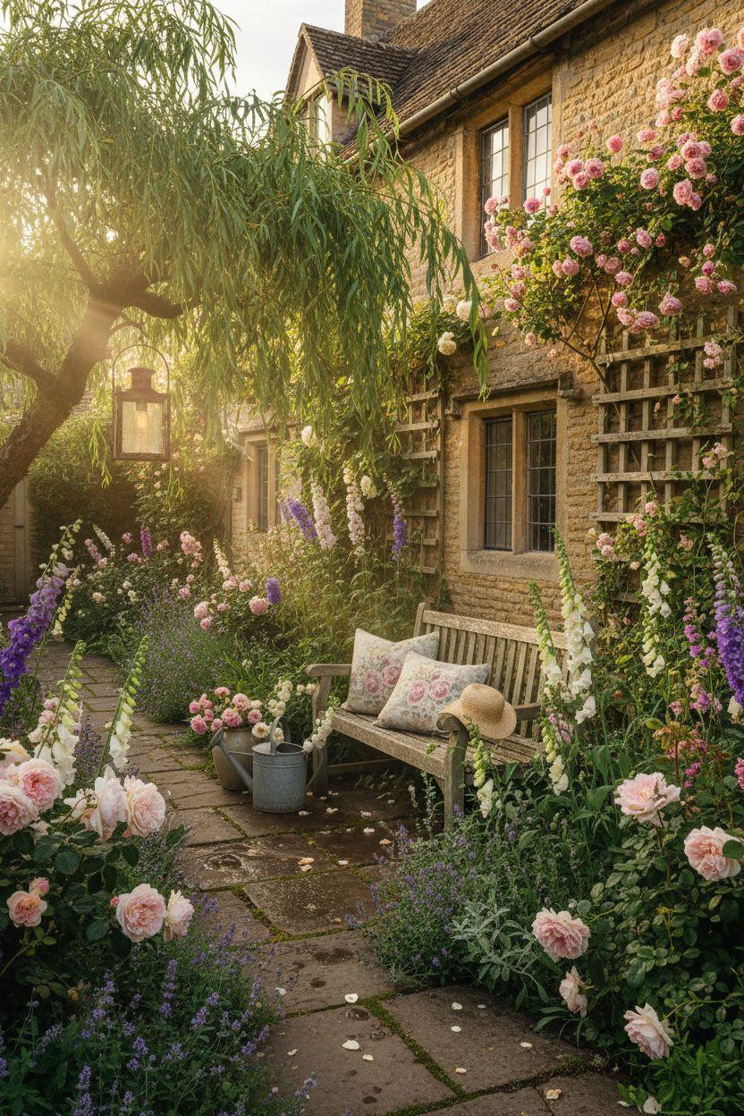 Cottage Garden small space with weeping willow