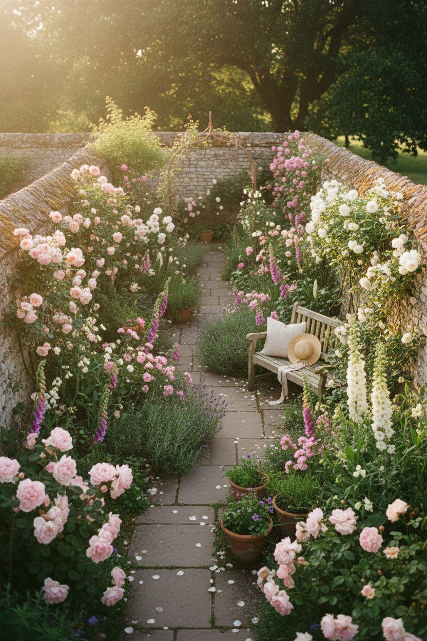 Cottage Garden fairycore overhead with arbor