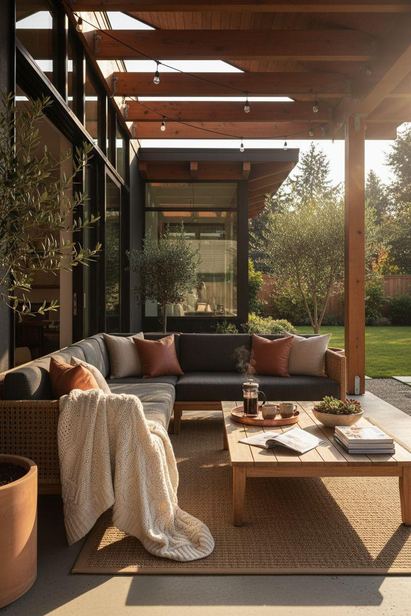 Covered Patio Ideas - modern charcoal and cedar design